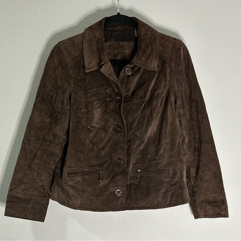 I.E. Relaxed Brown Leather Jacket Size Small Petite